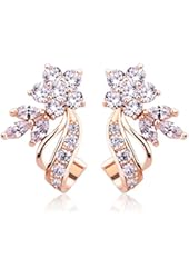 BAMOER Gorgeous Flower Design White Gold Plated Multi Color Cubic Zirconia Stud Earrings
