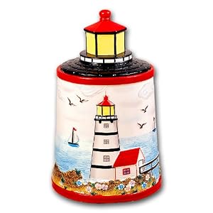 Light House Ceramic 3-D Round Shaped Kitchen Cookie Jar Table Top by