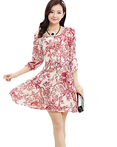 (ディーコッテ)D'Kotte エスニック 柄 ひざ 丈 ワンピース フレア aライン 七分袖 きれいめ ワンピ レディース neax153