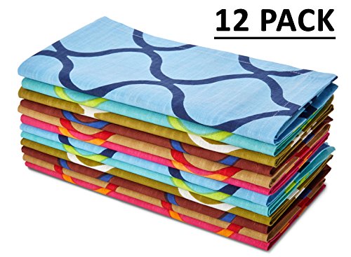 Cotton Craft, Moroccan Tile, Soft Premium Cotton 20x20-Inch. Napkins, Assorted Color (Pack of 12)