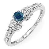 0.50 Carat (cttw) 14k White Gold Round Blue and White Diamond Ladies Bridal Ring Engagement