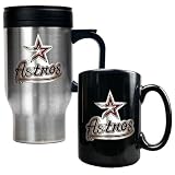 MLB Houston Astros Stainless Steel Travel Mug & Black Ceramic Mug Set - Primary Logo