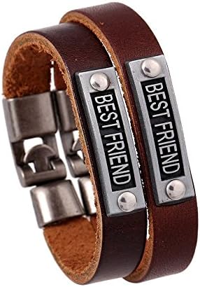 2 PCs Vintage Men/Women's Best Friend Genuine Leather Bangle Bracelet Bangles Wristband Belt Buckle Gift