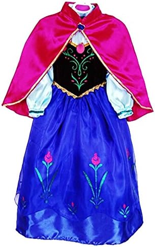 Princess Anna Lace Paisley Chiffon Cosplay Costume Play Long Dress for Girls Kids (8)