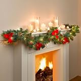 BrylaneHome 8 Pre-Lit Poinsettia Garland POINSETTIA - 0