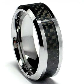 8MM Men's Tungsten Carbide Ring Wedding Band W/ Carbon Fiber Inaly size 5
