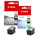 2x Original Tintenpatrone Canon Pixma MX 340, 350, 360, 410, 420 - 1x BLACK, 1x COLOR + 100 Blatt Ti-Sa Fotocards 10x15 cm 210g glossy -