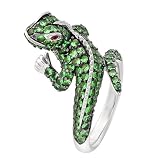 14k White Gold Diamond and Tsavorite Iguana Ring, Size 7 (0.10 cttw)