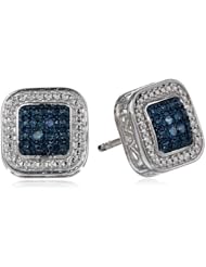 Sterling Silver Blue Diamond Square Post Stud Earrings (0.10 cttw, H-I Color, I1-I2 Clarity)