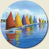 Lazy Susan ~ Rainbow Catamarans ~ decorative tempered glass ~ 16 inch diameter ~ code 162