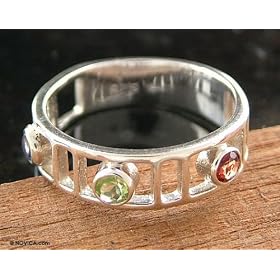 Garnet and peridot ring, 'Love Trio' 7.5 (US Ring Size) by NOVICA