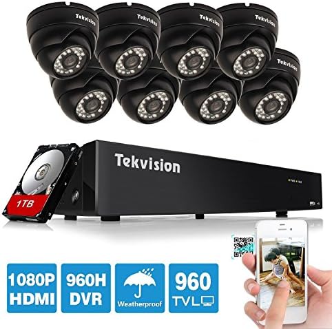 Tekvision® H.264 AHD 8 CH 960H APP Control Video Security Camera System Sets, 8Pack 1000TVL Day/ Night Vision 960H HD IP66 Waterproof NTSC Dome Cameras, 1TB HDD Hard Drive included-