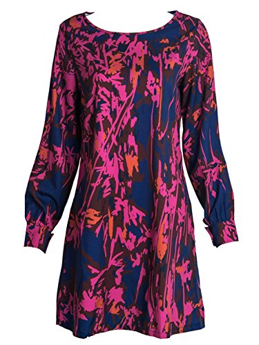 Persun Women's Color Block Floral Long Sleeve Crew Neck Tunic A-line Mini Dress