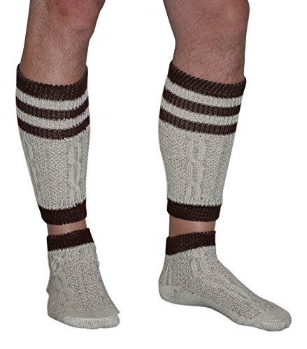 2 Piece Long Embroidered German Lederhosen Wool Socks Cream / Brown