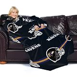 NFL Baltimore Ravens Adult Comfy Throw, Officially Licensed Blanket with Sleeves "Stripes" Design