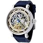 Rougois Skeleton Automatic Moon Phase Watch Blue Silicone Band