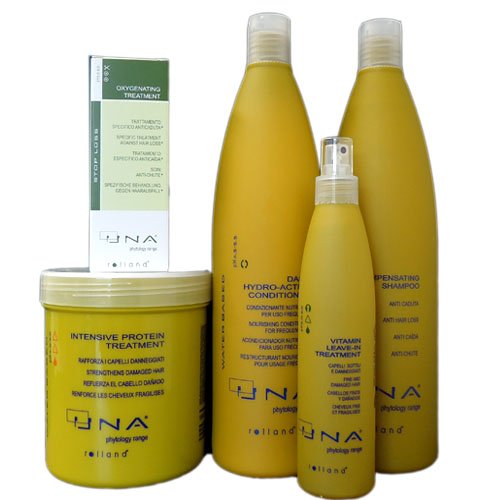 Una Oxygenating Treatment 3.17 oz, Una Intensive Protein Treatment 1000ml, Una Daily Hydro-active Conditioner 1000ml, Una Compensating Shampoo for Hair Loss 1000ml, UNA Vitamin Leave-in Treatment 8.5 oz - 5 Set