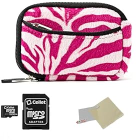 MAGENTA WHITE Animal Design Water Resistant Protective and Durable Carrying Sleeve Case For Panasonic Lumix DMC-3D1 / DMC-FH2 / DMC-FH25 / DMC-FH27 / DMC-FH5 / DMC-FH6 / DMC-FH7 / DMC-FH8 / DMC-FP5 / DMC-FP7 / DMC-FX78 / DMC-FX90 / Point And Shoot Digital Camera + Includes a 16GB Micro SD Card with