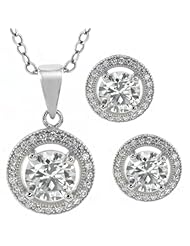 4.00 Ct Round Cubic Zirconia CZ .925 Sterling Silver Pendant and Earrings Set