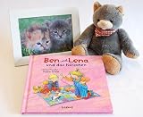 Produkt-Bild: Geburtstagsgeschenke Set KATZENKINDER mit Pl&uuml;schkatze und Bilderrahmen sowie Kinderbuch als Kindertagsgeschenke