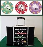1000 Casino Grade 2 Stripe Twist 8 gram Poker Chips in Aluminum Rolling Case