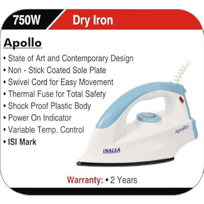 Inalsa Apollo 750-Watt Dry Iron