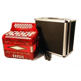 Barcelona Full Size 3 Row Button Accordion - Red with Free Hardshell Carrying Case
