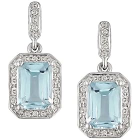 10K White Gold Blue Topaz and Diamond Earrings by Amour
