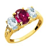 2.46 Ct Oval Ruby Red Mystic Topaz and Aquamarine 18k Yellow Gold Ring