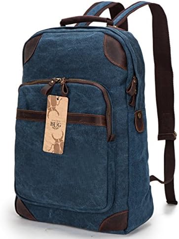 Heinside Men Women Vintage Canvas Leather Schoolbag Laptop Bag Travel Backpack Hiking Rucksack Daypacks 11.8 x 4.7 x 17.7inch Dark Blue