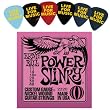 Ernie Ball 2220 Power Slinky Electric Guitar Strings w/ Bonus 6 Pack of LIVE FOR MUSIC Celluloid Picks - Thin