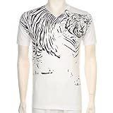 Rhinestone Accented Tiger Screen Printed Short Sleeve V Neck Cotton Mens Fashion T-Shirt - New