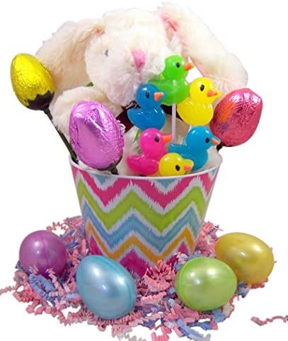 Stuffed Easter Bunny Basket with Milk Chocolate Lillies Sucker and Candy Filled Eggs