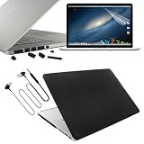 Skque Black Crystal Hard Transparent Cover Case + Silicone Port Dust Plug Cup + LCD Display Screen Protector Film + 3.5MM Earphone headset w/mic for Apple MacBook Pro 15 with Retina display