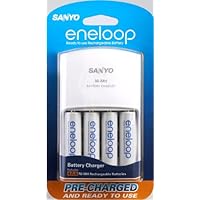 Sanyo Eneloop 4 Pack AA NiMH Pre-Charged Rechargable Batteries w/ Charger