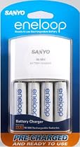 Sanyo Eneloop AA NiMH Pre-Charged Rechargable Batteries with Charger - 4 Pack