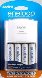 Sanyo Eneloop AA NiMH Pre-Charged Rechargable Batteries with Charger - 4 Pack