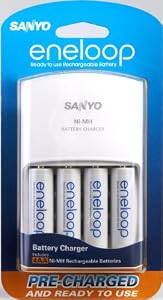 Sanyo Eneloop AA NiMH Pre-Charged Rechargable Batteries with Charger - 4 Pack