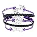 Leather Wrap Bracelets Butterfly Infinity Love Family Tree of Life Rope Wristband Bracelets(Purple 2 & Black)