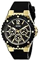 GUESS Women's U0149L4 Carbon-Fiber Inspired Black & Gold-Tone Sport Watch