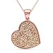 Rose Plated Sterling Silver Rose Druzy Gemstone Heart Pendant Necklace, 18