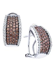 1.51 cttw 14k White Gold Cognac Diamond Huggie Hoop Earrings Chocolate Brown Diamonds, Colors Of Diamonds Are Light To Medium Brown (Real Diamonds: 1.51 cttw)