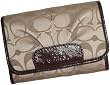 Women's Coach Ashley Signature Sateen Compact Clutch Wallet Khaki/Mahogany