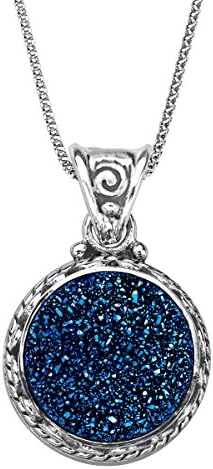 Sajen Natural Steely Blue Druzy Pendant Necklace in Sterling Silver, 18"