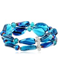 Napier "Chameleon" Silver-Tone and Multi-Blue Stretch Bracelet, 2.86"