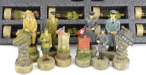 Themed Chessmen: Large Hand Painted World War II Chess Pieces Set - 4.5" King