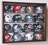 Riddell Mini Helmet Display Case Cabinet Wall Rack w/UV Protection & Mirror Back -Cherry