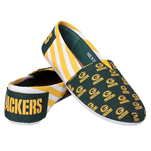 Green Bay Packers Women's NFL Slip On Canvas Stripe Shoe Slippers