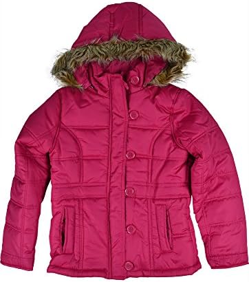 LnLClothing Girl's Faux-Fur Trim Coat, Pink, Large14-16