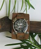 Aged Top Grain Brown Leather 2 Inch Wide Rivet Watchband / Wristband....